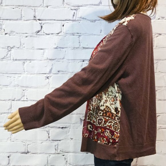 NEW YORK & COMPANY, Boho brown and burgundy button up cardigan - Picture 7 of 10
